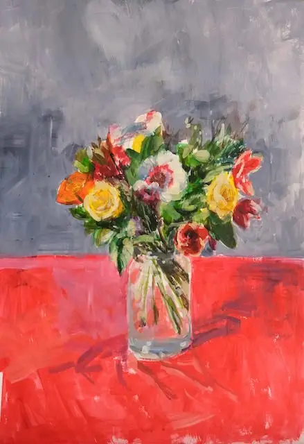 Bouquet à la nappe rouge