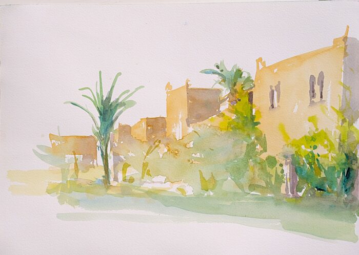 Marrakech, La Palmeraie, aquarelle | Thierry Souccar Artiste