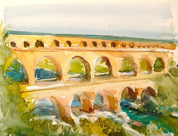 Aquarelle du Pont du Gard | Thierry Souccar artiste peintre