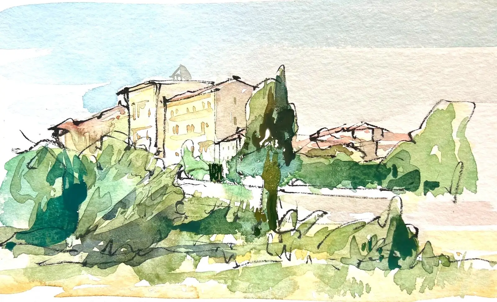 Aquarelle Aubais Gard