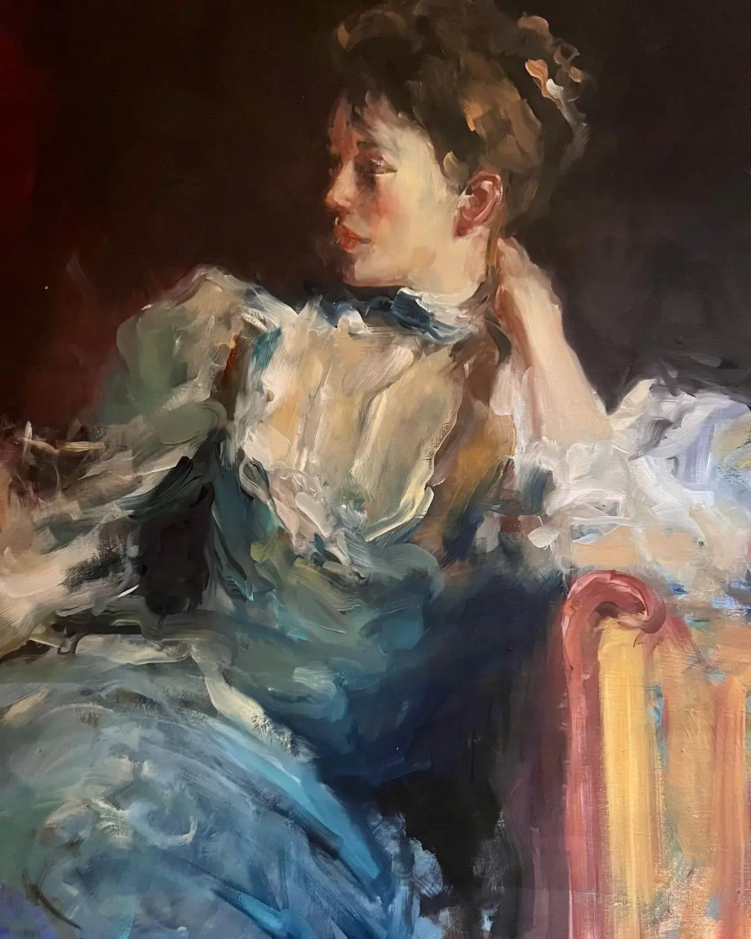 Femme en robe de soirée - Portrait à l'huile par Thierry Souccar